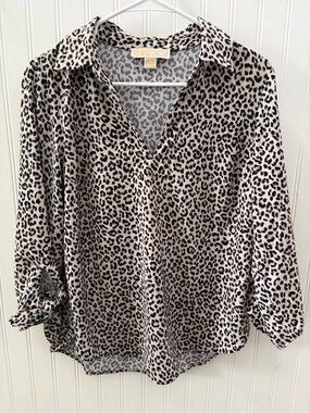*FREE SHIPPING*  MICHAEL Michael Kors Beige and Black Leopard-Print V-Neck Tunic